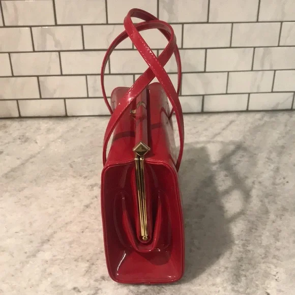 Vintage Red Patent Leather 70s Satchel Purse Womens Medium Classic Bag - Picture 5 of 12